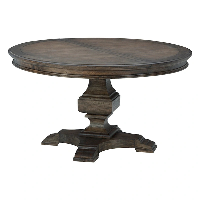 Dark Brown Wood Extendable Round Pedestal Dining Table for 6
