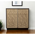 Dark Brown and Natural Carved Floral Leaf Accent Storage Cabinet