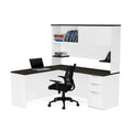Bureau d'angle avec huche de rangement et caisson à tiroirs