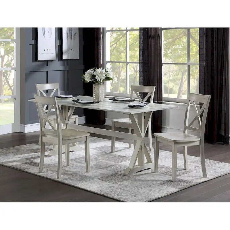 Farmhouse X-Back Dining Table with Trestle Base Antique White
