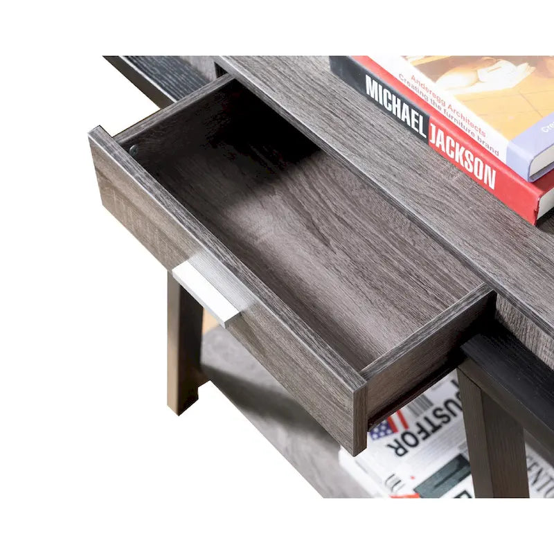 Wooden Console Table with Angled Leg Support and Drawer - Black and Gray