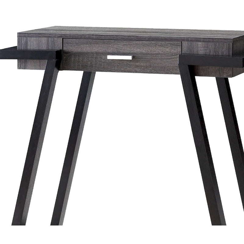 Wooden Console Table with Angled Leg Support and Drawer - Black and Gray