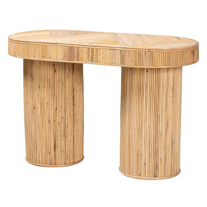 Modern Bohemian Natural Rattan Console Table with Oval Top