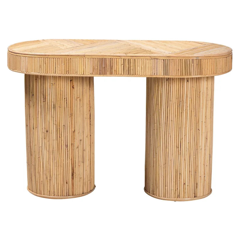 Modern Bohemian Natural Rattan Console Table with Oval Top