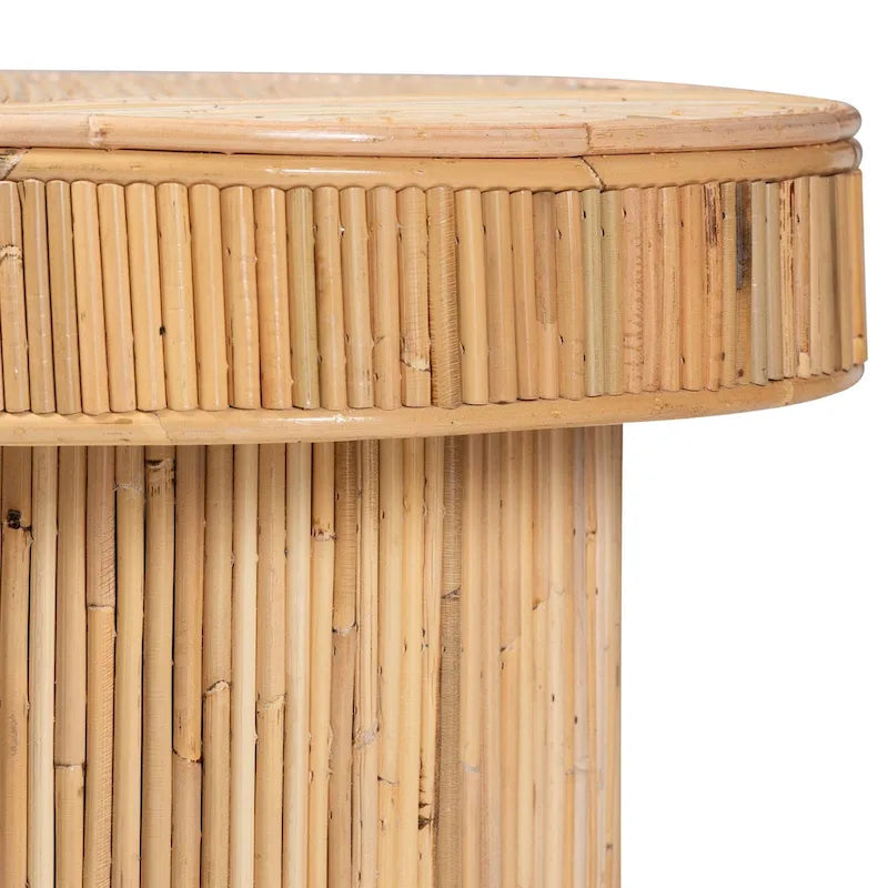Modern Bohemian Natural Rattan Console Table with Oval Top