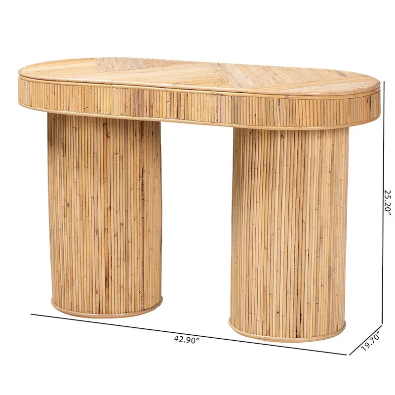 Modern Bohemian Natural Rattan Console Table with Oval Top