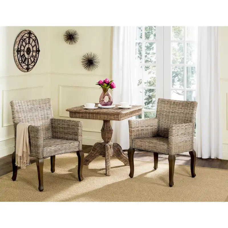 Natural Rattan Woven Dining Chair with Cabriole Hardwood Legs