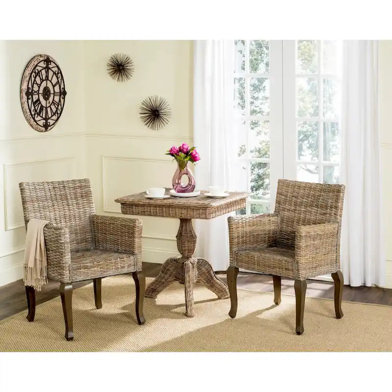 Natural Rattan Woven Dining Chair with Cabriole Hardwood Legs