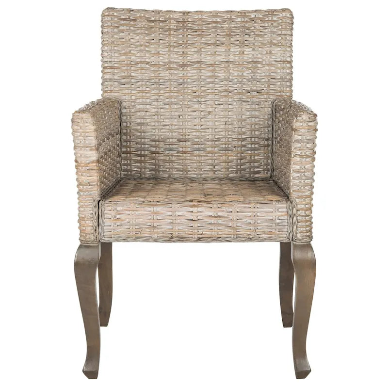 Natural Rattan Woven Dining Chair with Cabriole Hardwood Legs