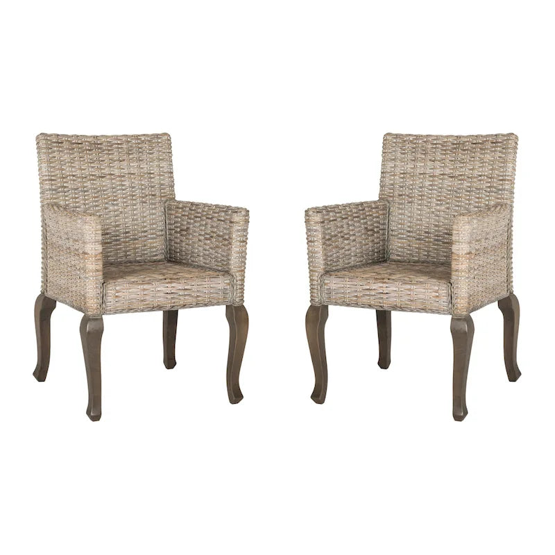 Natural Rattan Woven Dining Chair with Cabriole Hardwood Legs
