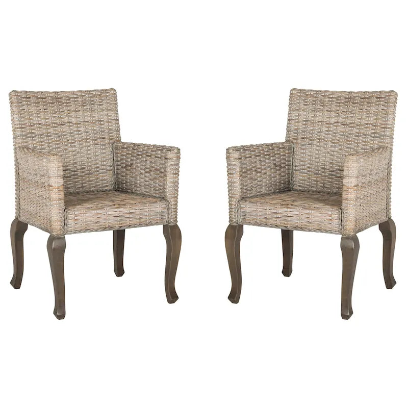 Natural Rattan Woven Dining Chair with Cabriole Hardwood Legs