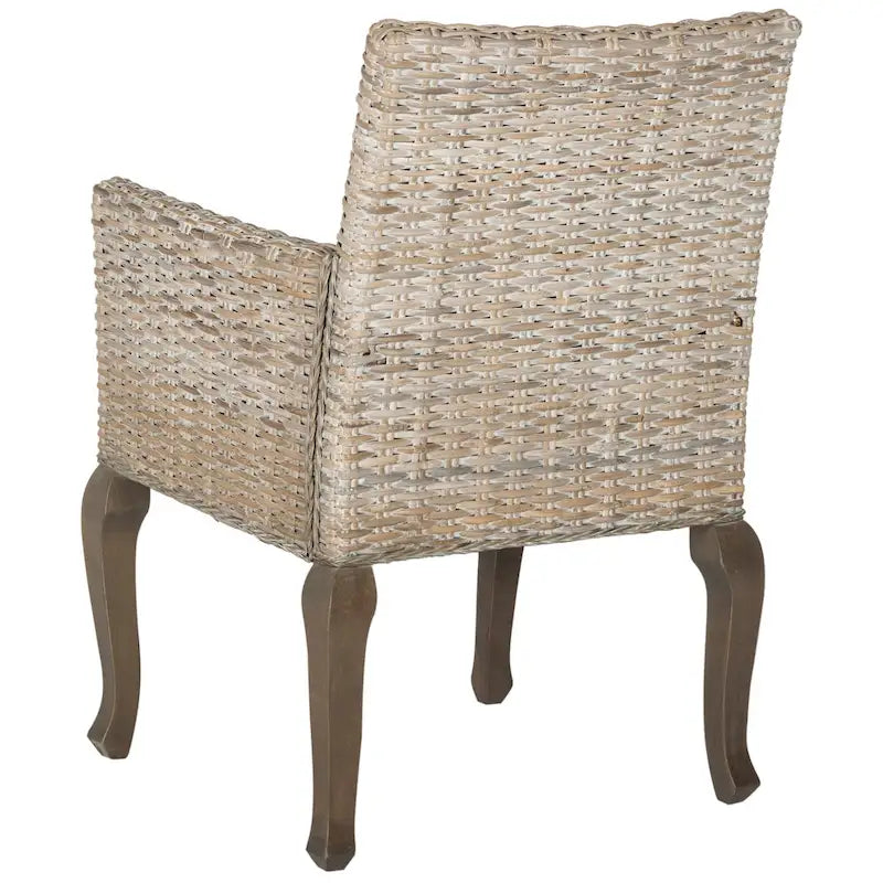 Natural Rattan Woven Dining Chair with Cabriole Hardwood Legs