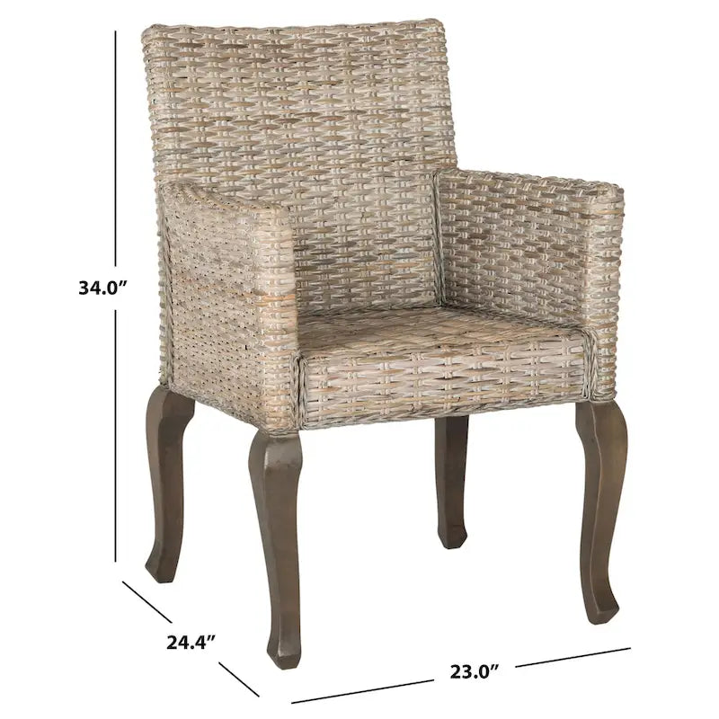 Natural Rattan Woven Dining Chair with Cabriole Hardwood Legs