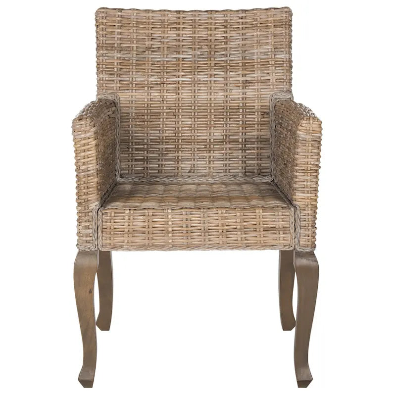 Natural Rattan Woven Dining Chair with Cabriole Hardwood Legs