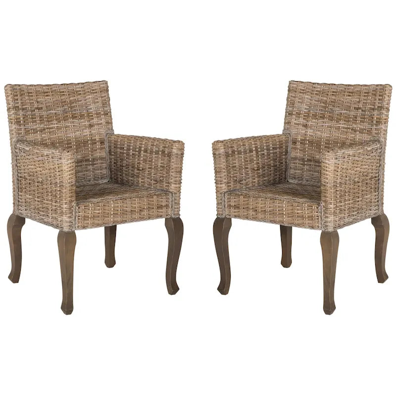 Natural Rattan Woven Dining Chair with Cabriole Hardwood Legs