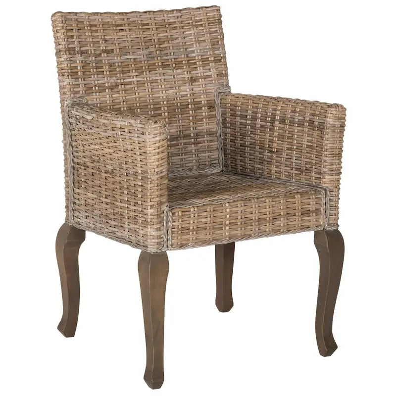 Natural Rattan Woven Dining Chair with Cabriole Hardwood Legs