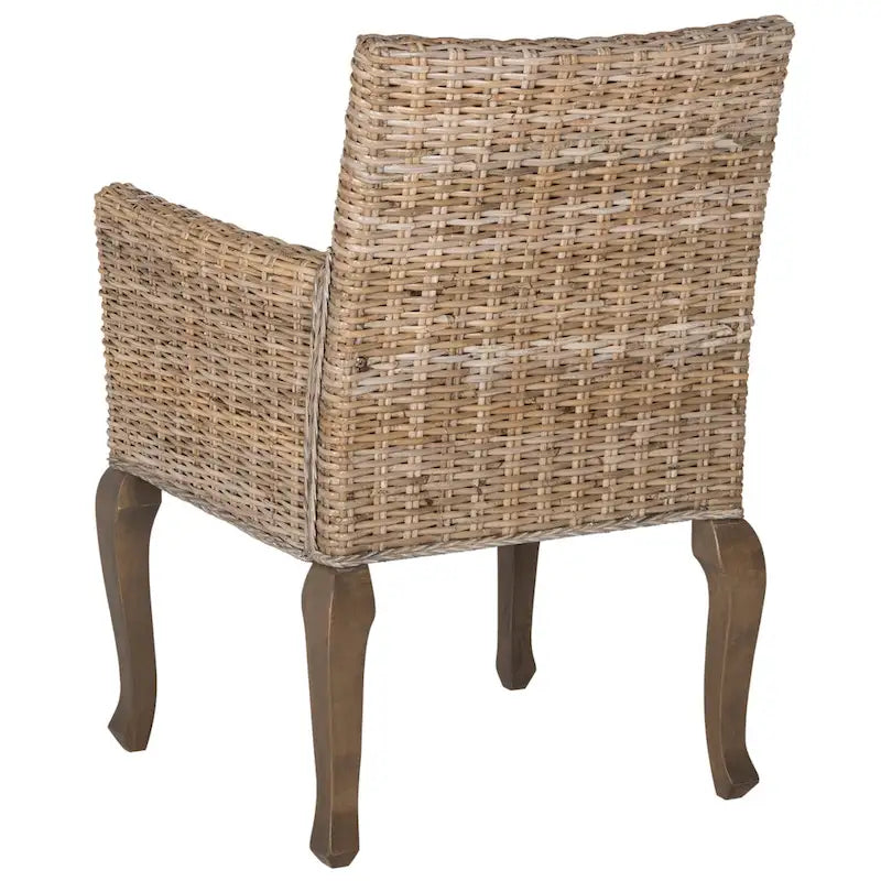 Natural Rattan Woven Dining Chair with Cabriole Hardwood Legs