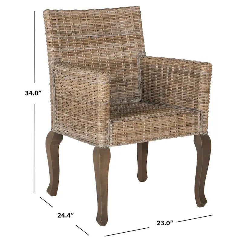 Natural Rattan Woven Dining Chair with Cabriole Hardwood Legs