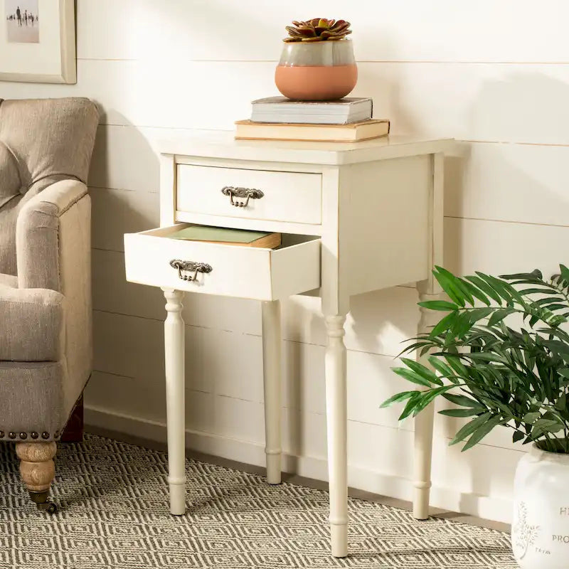 French Country Style End Table with 2 Drawers 18W x 15D x 30H Inch