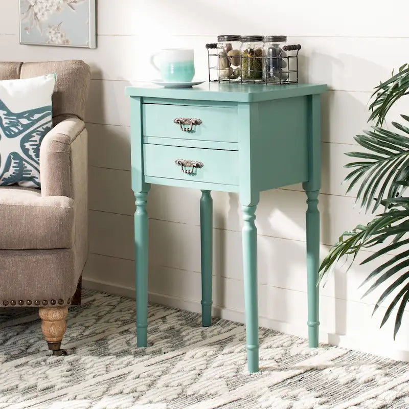 French Country Style End Table with 2 Drawers 18W x 15D x 30H Inch