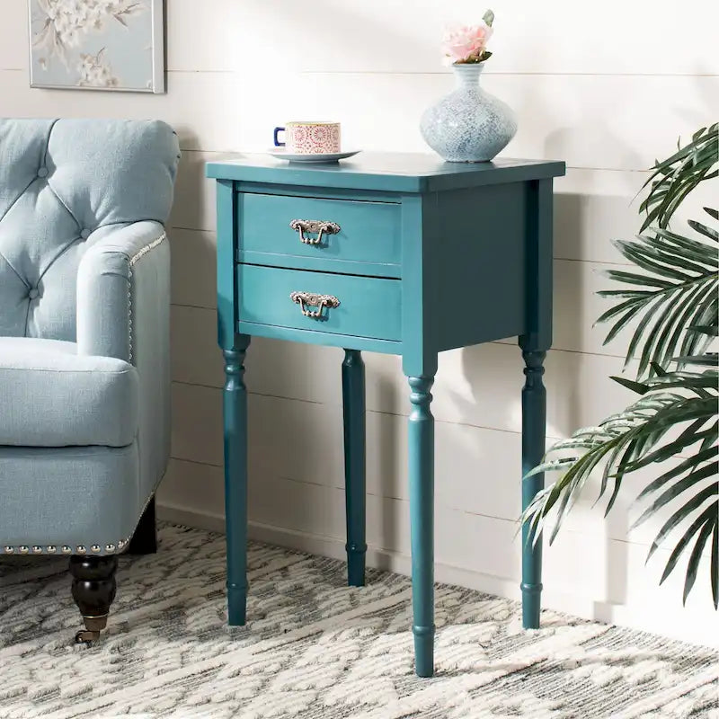 French Country Style End Table with 2 Drawers 18W x 15D x 30H Inch