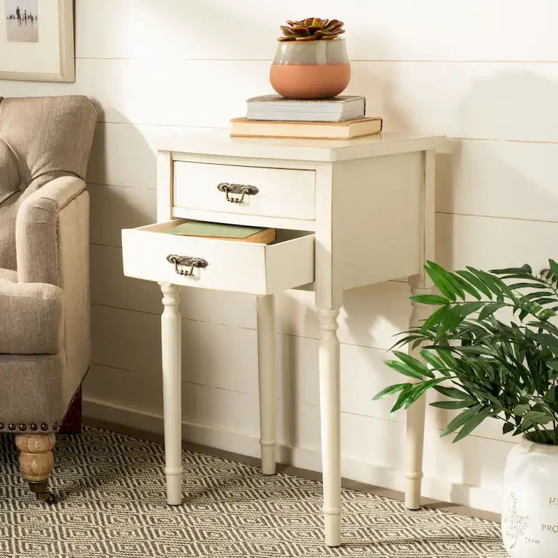 French Country Style End Table with 2 Drawers 18W x 15D x 30H Inch