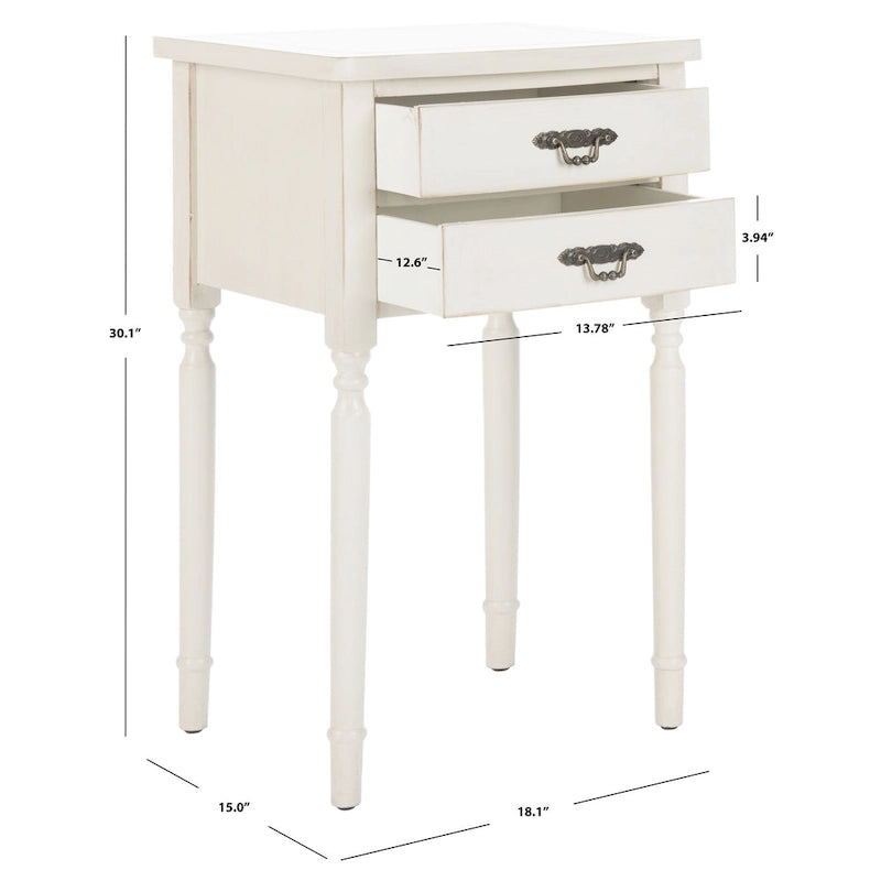 French Country Style End Table with 2 Drawers 18W x 15D x 30H Inch