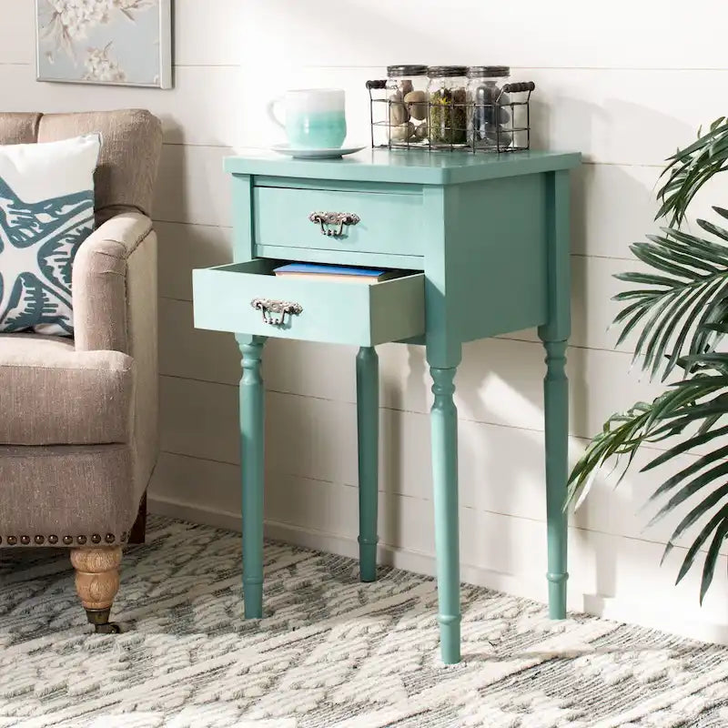 French Country Style End Table with 2 Drawers 18W x 15D x 30H Inch