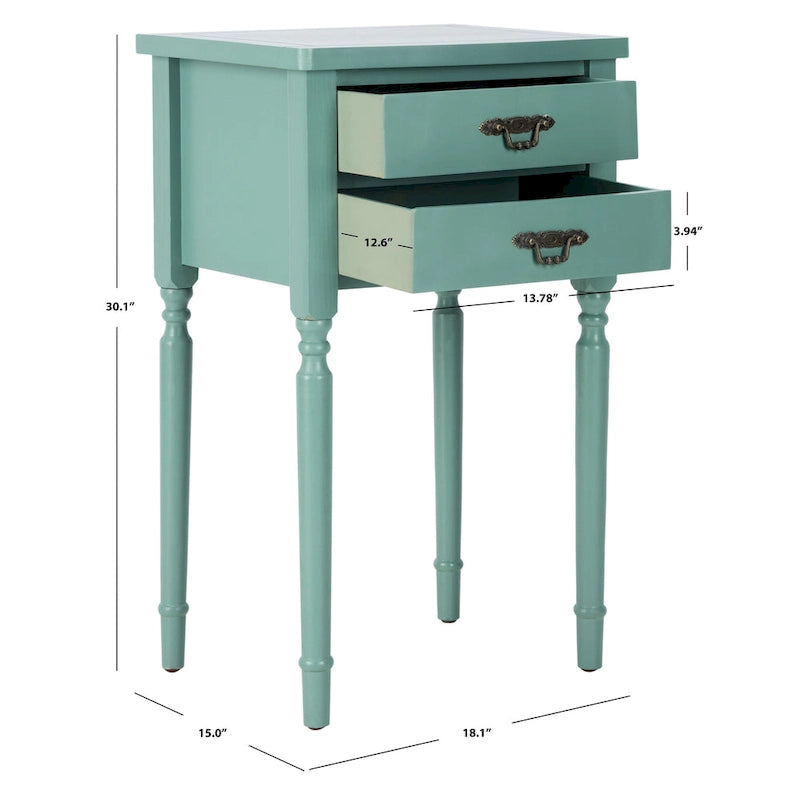 French Country Style End Table with 2 Drawers 18W x 15D x 30H Inch