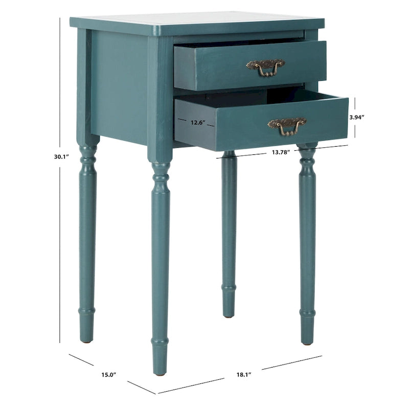 French Country Style End Table with 2 Drawers 18W x 15D x 30H Inch