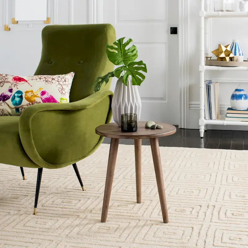 Round Accent Side Table 16x16x16 Inch Pine Wood Multi-Color