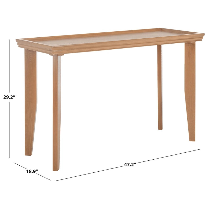 Console Table with Curved Legs and Sunken Tabletop in Natural Wood Finish