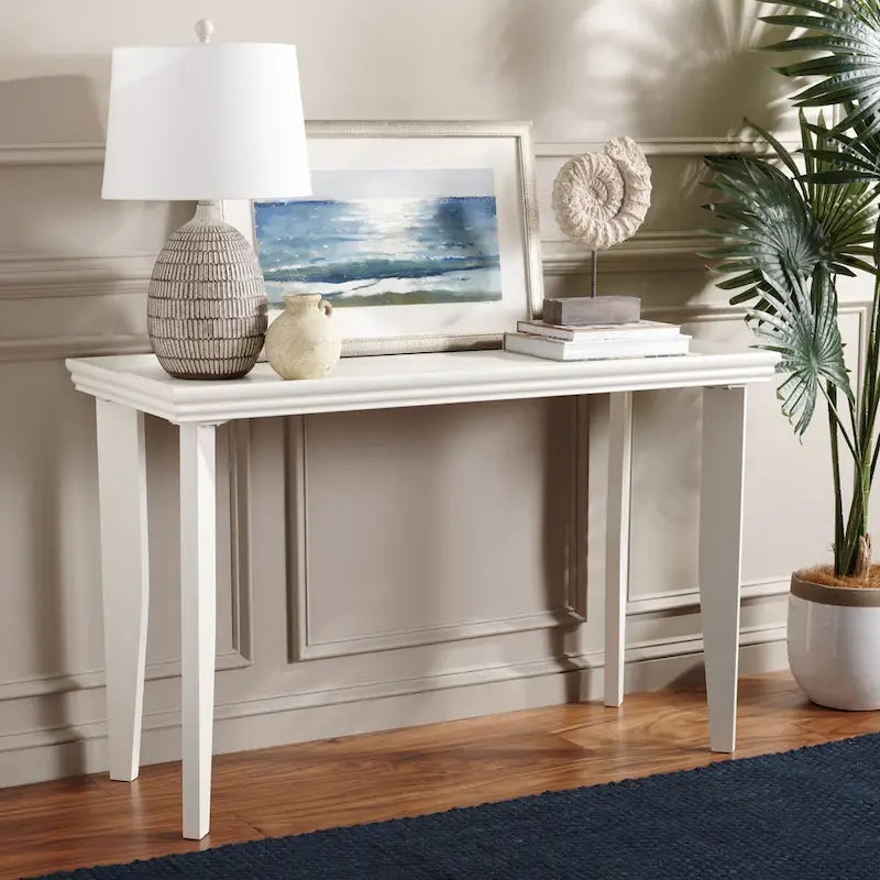 Console Table with Curved Legs and Sunken Tabletop in Natural Wood Finish