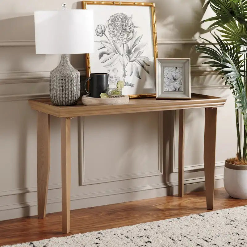 Console Table with Curved Legs and Sunken Tabletop in Natural Wood Finish