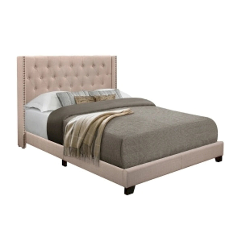 Beige Fabric Upholstered Tufted Platform Bed Frame with Headboard