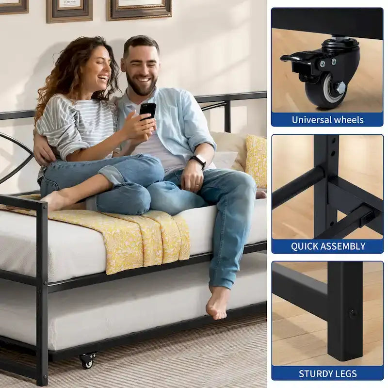 Twin Metal Daybed Frame with Headboard for Bedroom