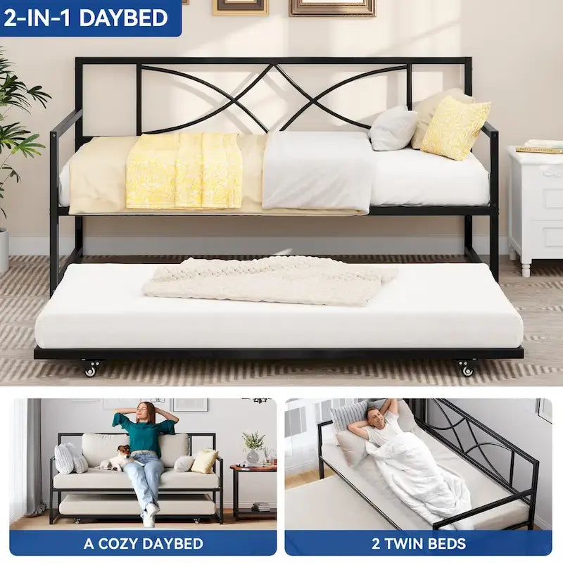 Twin Metal Daybed Frame with Headboard for Bedroom
