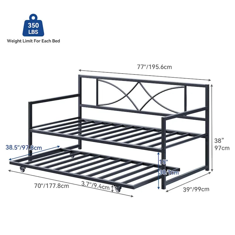 Twin Metal Daybed Frame with Headboard for Bedroom