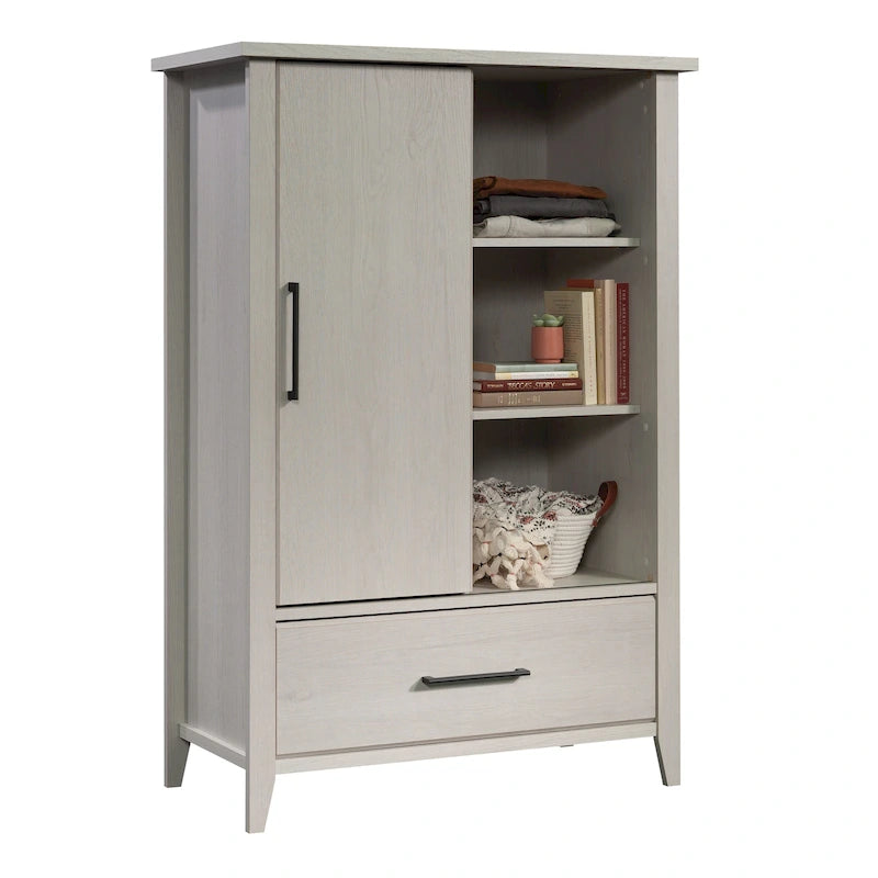 Sliding Door Storage Wardrobe Armoire with Adjustable Shelves and Drawer