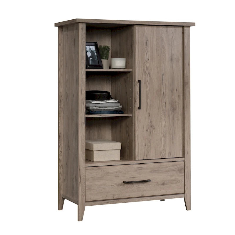 Sliding Door Storage Wardrobe Armoire with Adjustable Shelves and Drawer