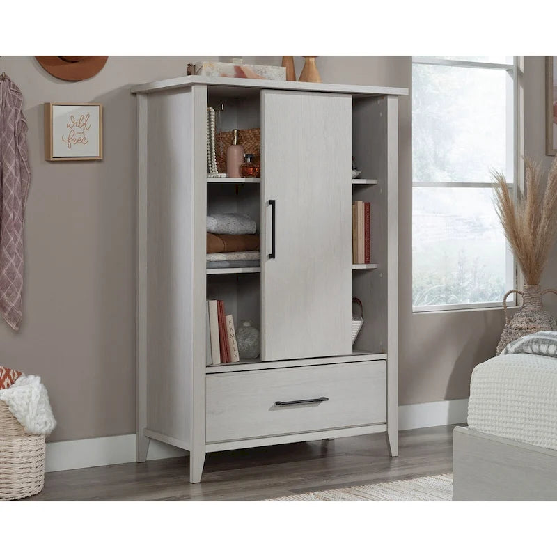 Sliding Door Storage Wardrobe Armoire with Adjustable Shelves and Drawer