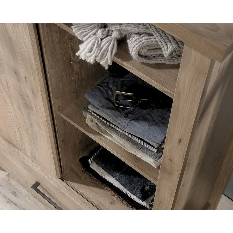 Sliding Door Storage Wardrobe Armoire with Adjustable Shelves and Drawer