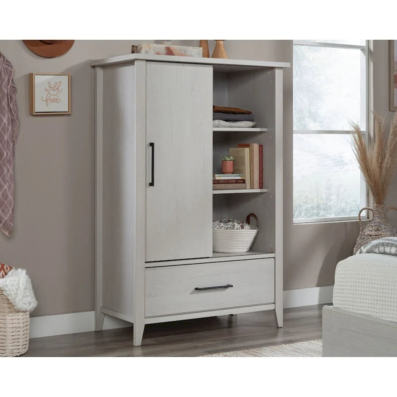 Sliding Door Storage Wardrobe Armoire with Adjustable Shelves and Drawer