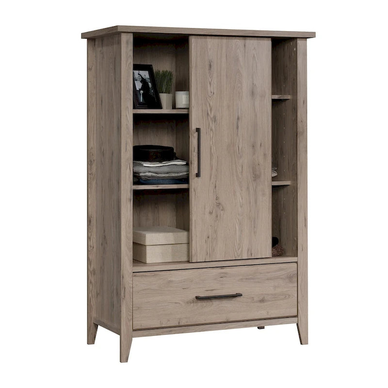 Sliding Door Storage Wardrobe Armoire with Adjustable Shelves and Drawer