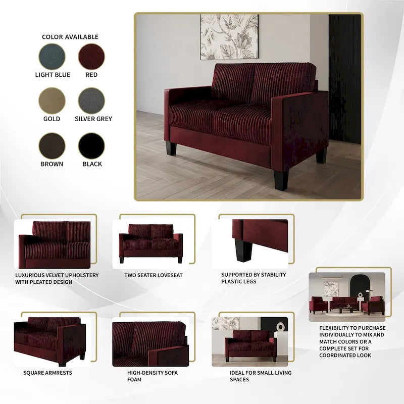Corduroy Mid-Century Modern Velvet Upholstered Loveseat