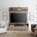 Burnished Beige Entertainment TV Console with Storage Drawers and Floating Deck