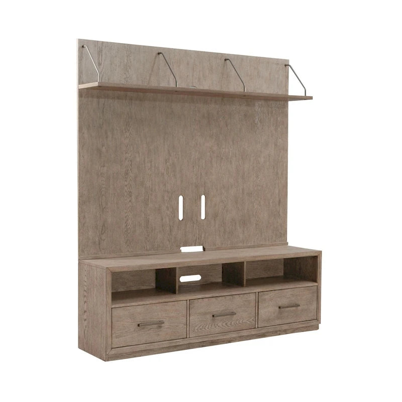 Burnished Beige Entertainment TV Console with Storage Drawers and Floating Deck