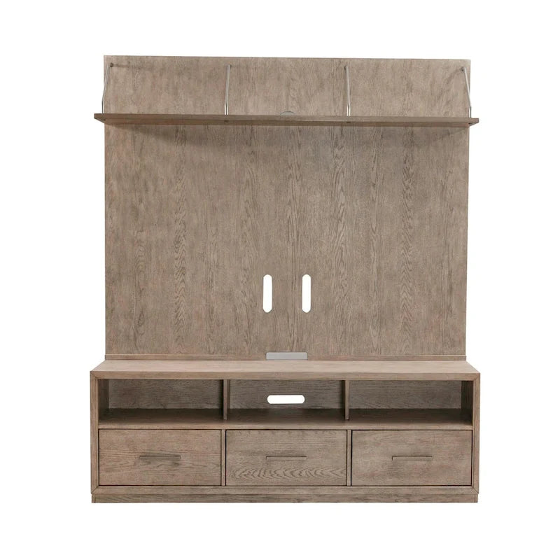 Burnished Beige Entertainment TV Console with Storage Drawers and Floating Deck