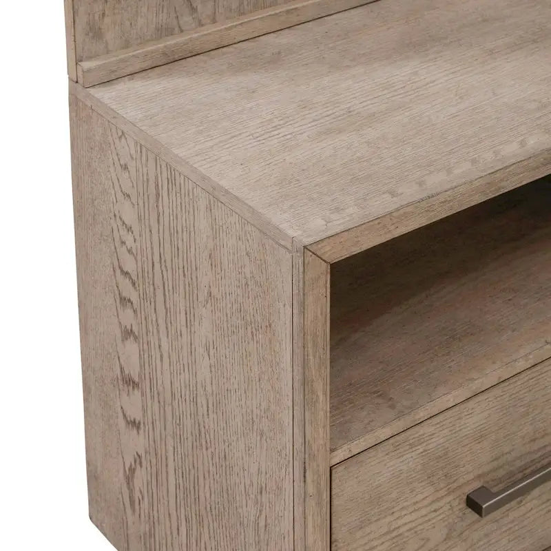 Burnished Beige Entertainment TV Console with Storage Drawers and Floating Deck