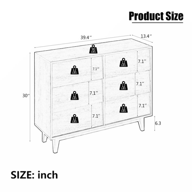 6-Drawer Double Dresser with Vintage Style and Beveled Drawer Fronts in Brown